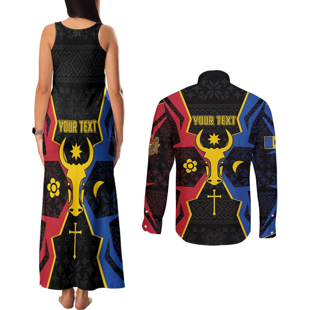 Personalized Moldova Couples Matching Tank Maxi Dress and Long Sleeve Button Shirt The Aurochs Symbol With Patterns - Wonder Print Shop