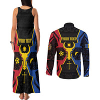 Personalized Moldova Couples Matching Tank Maxi Dress and Long Sleeve Button Shirt The Aurochs Symbol With Patterns - Wonder Print Shop