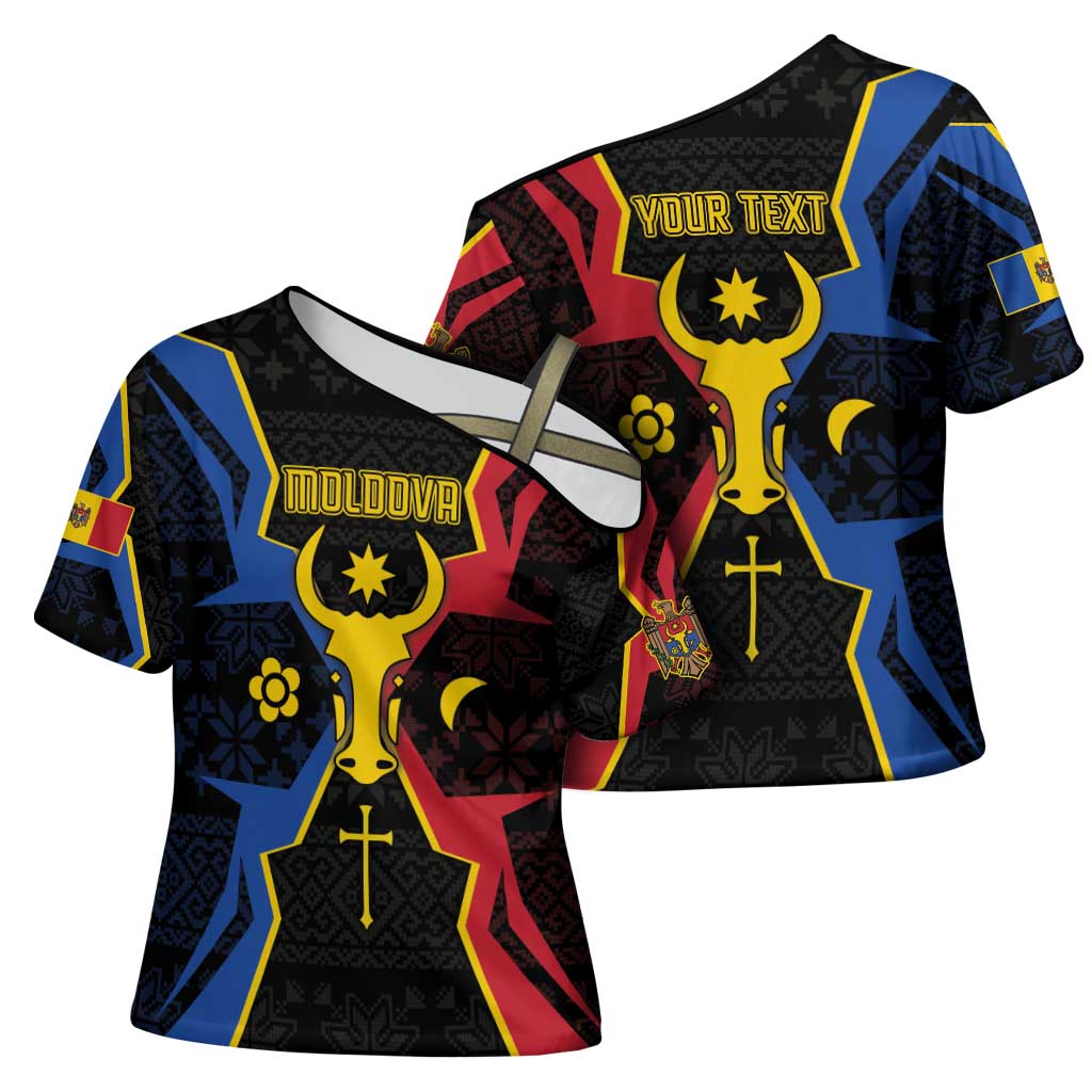 Personalized Moldova Cross Shoulder Shirt The Aurochs Symbol With Patterns - Wonder Print Shop
