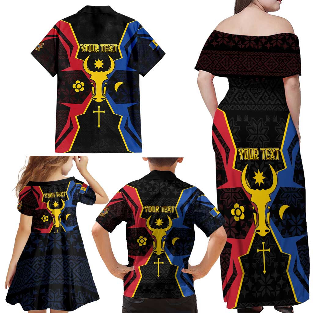 Personalized Moldova Family Matching Off Shoulder Maxi Dress and Hawaiian Shirt The Aurochs Symbol With Patterns - Wonder Print Shop