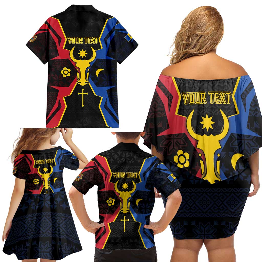Personalized Moldova Family Matching Off Shoulder Short Dress and Hawaiian Shirt The Aurochs Symbol With Patterns - Wonder Print Shop