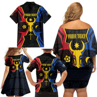 Personalized Moldova Family Matching Off Shoulder Short Dress and Hawaiian Shirt The Aurochs Symbol With Patterns - Wonder Print Shop