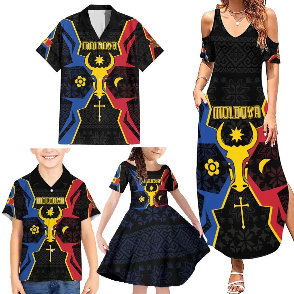 Personalized Moldova Family Matching Summer Maxi Dress and Hawaiian Shirt The Aurochs Symbol With Patterns - Wonder Print Shop