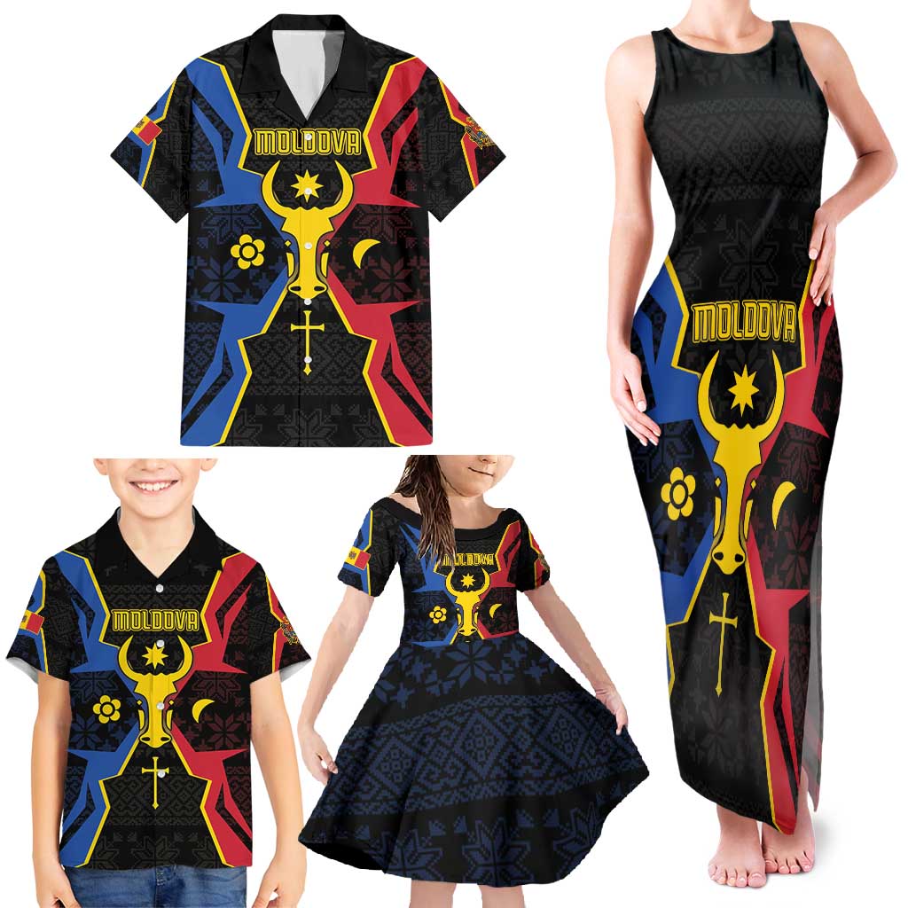 Personalized Moldova Family Matching Tank Maxi Dress and Hawaiian Shirt The Aurochs Symbol With Patterns - Wonder Print Shop