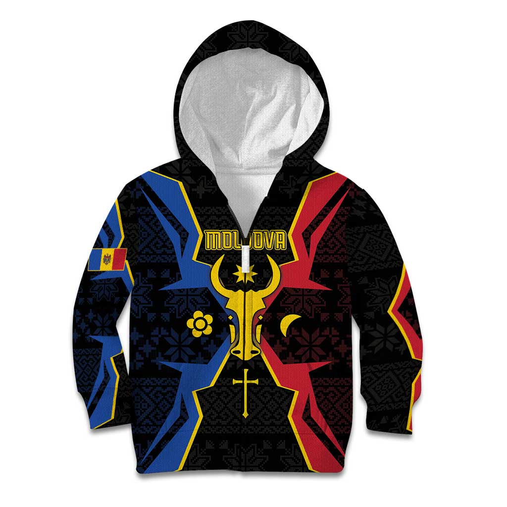 Personalized Moldova Kid Hoodie The Aurochs Symbol With Patterns - Wonder Print Shop