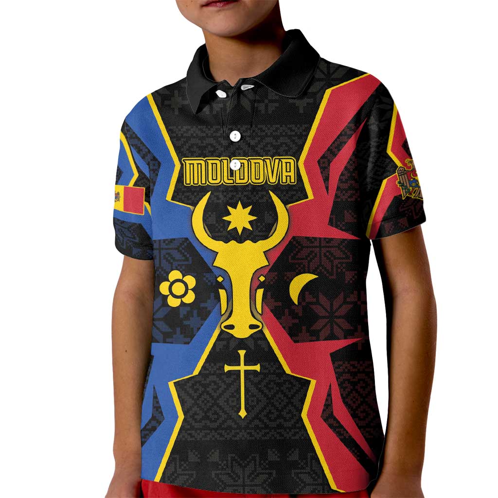 Personalized Moldova Kid Polo Shirt The Aurochs Symbol With Patterns - Wonder Print Shop