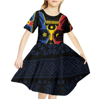 Personalized Moldova Kid Short Sleeve Dress The Aurochs Symbol With Patterns - Wonder Print Shop