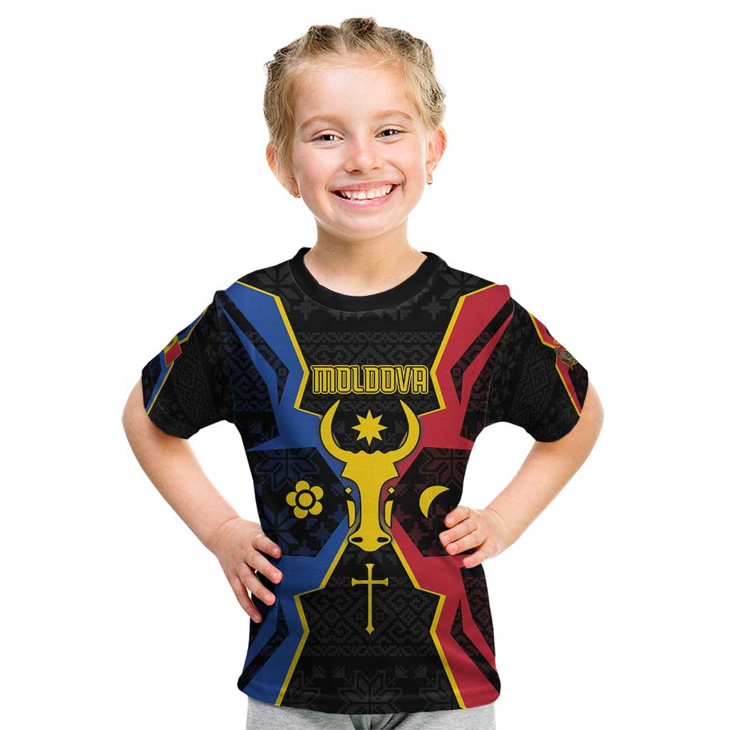 Personalized Moldova Kid T Shirt The Aurochs Symbol With Patterns - Wonder Print Shop