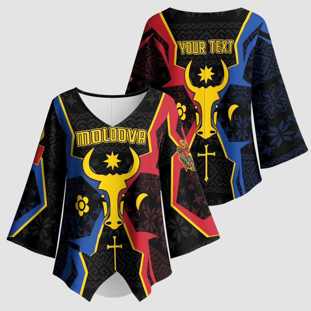 Personalized Moldova Kimono Sleeve Blouse The Aurochs Symbol With Patterns - Wonder Print Shop