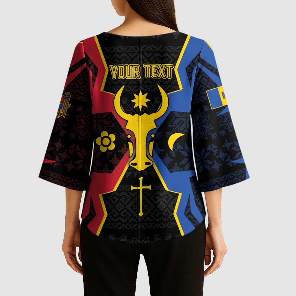 Personalized Moldova Kimono Sleeve Blouse The Aurochs Symbol With Patterns - Wonder Print Shop