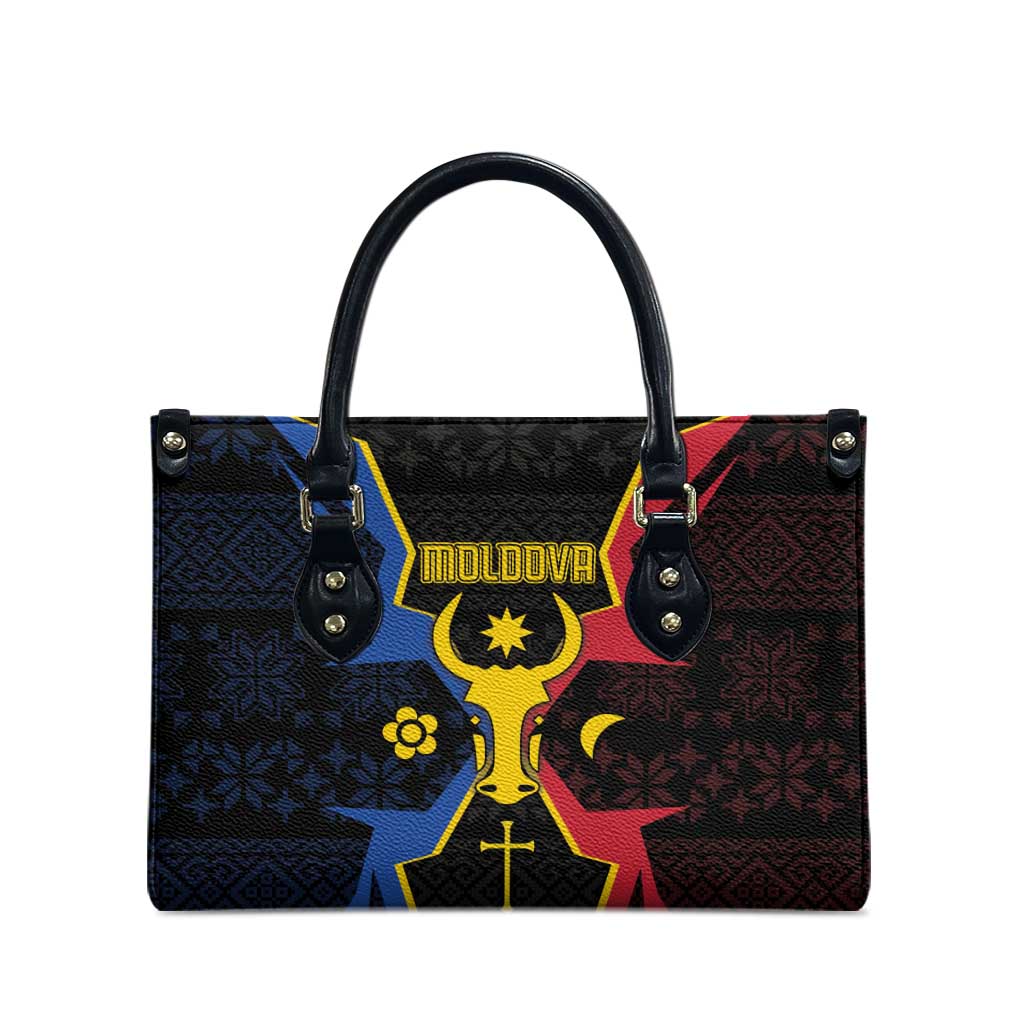 Moldova Leather Bag The Aurochs Symbol With Patterns - Wonder Print Shop