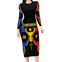 Personalized Moldova Long Sleeve Bodycon Dress The Aurochs Symbol With Patterns - Wonder Print Shop