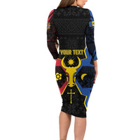Personalized Moldova Long Sleeve Bodycon Dress The Aurochs Symbol With Patterns - Wonder Print Shop