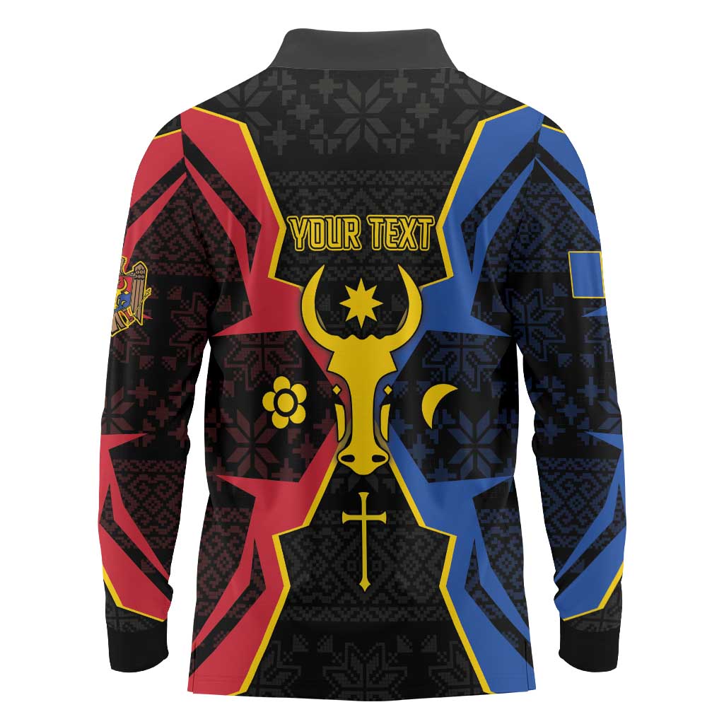Personalized Moldova Long Sleeve Polo Shirt The Aurochs Symbol With Patterns - Wonder Print Shop