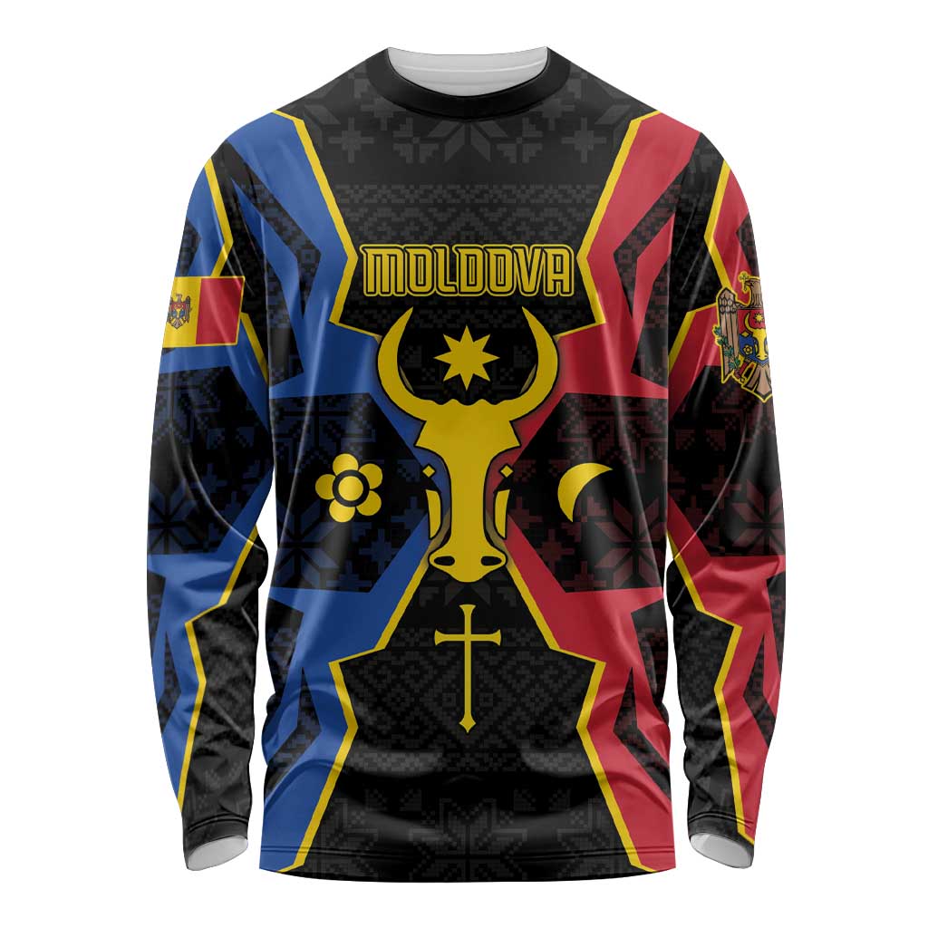 Personalized Moldova Long Sleeve Shirt The Aurochs Symbol With Patterns - Wonder Print Shop