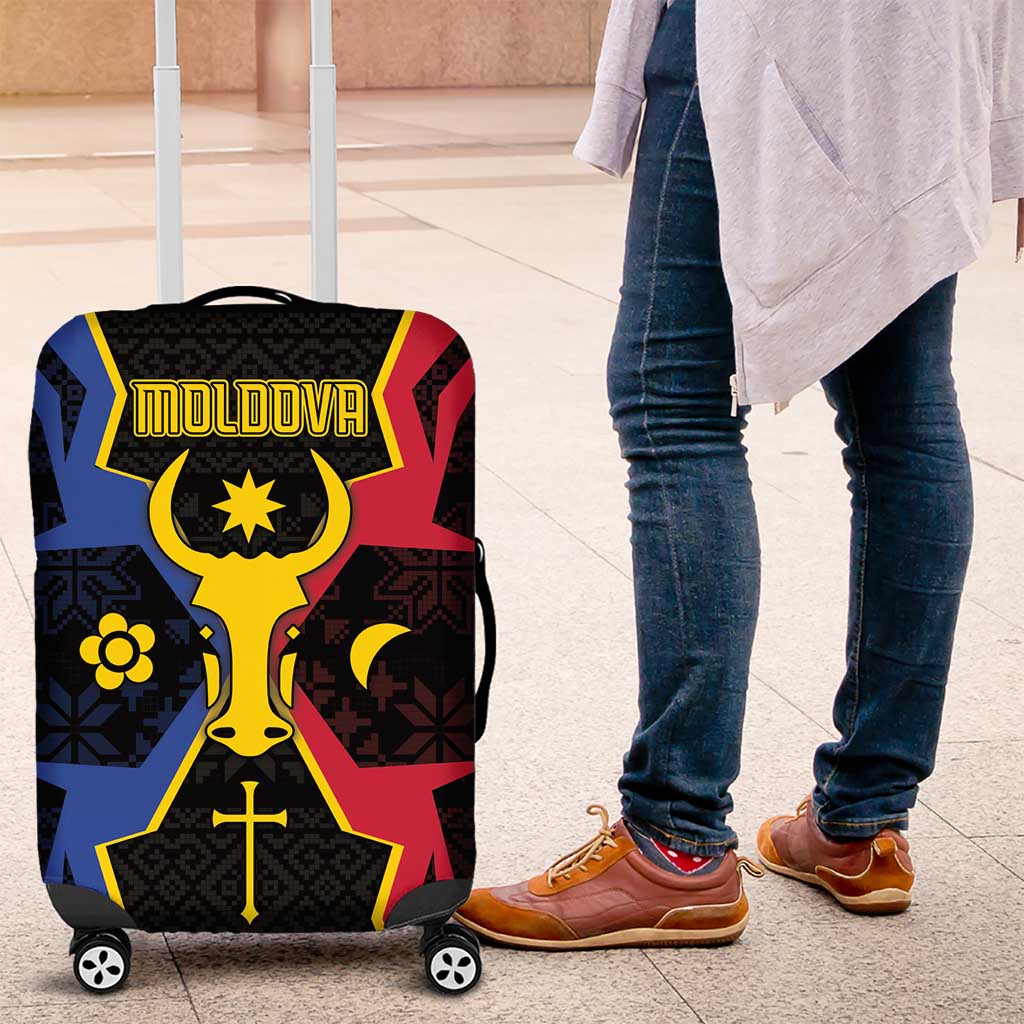 Moldova Luggage Cover The Aurochs Symbol With Patterns - Wonder Print Shop