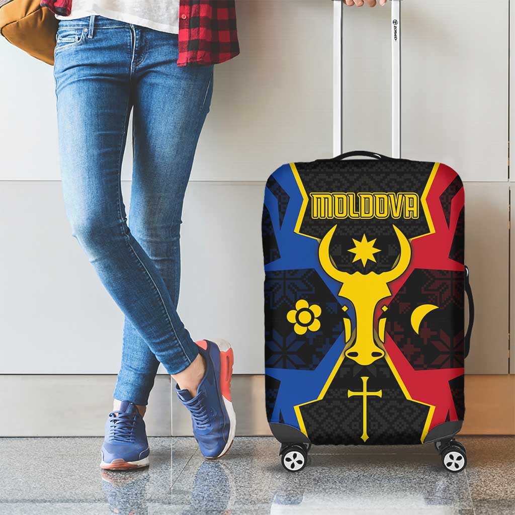 Moldova Luggage Cover The Aurochs Symbol With Patterns - Wonder Print Shop
