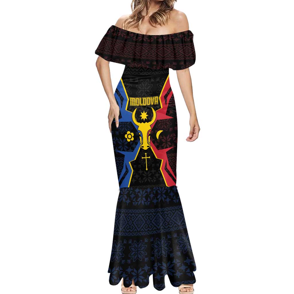 Personalized Moldova Mermaid Dress The Aurochs Symbol With Patterns - Wonder Print Shop