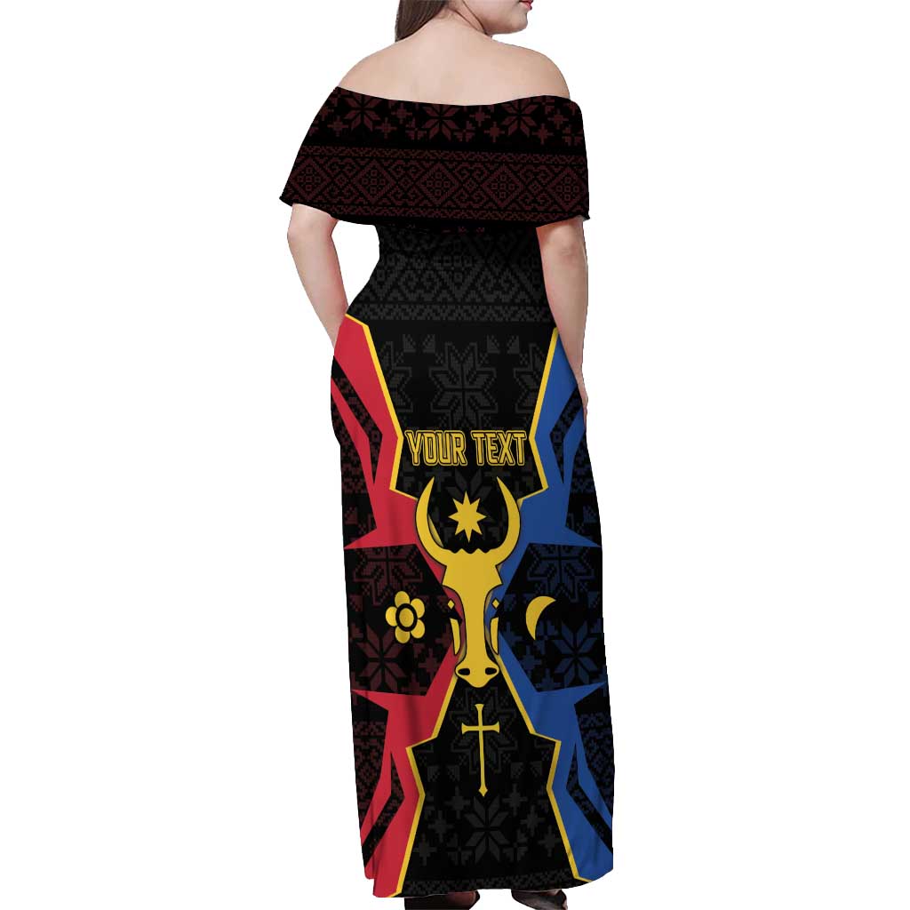 Personalized Moldova Off Shoulder Maxi Dress The Aurochs Symbol With Patterns - Wonder Print Shop