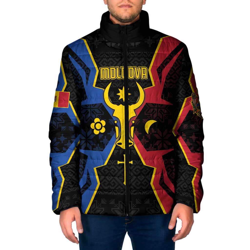 Personalized Moldova Padded Jacket The Aurochs Symbol With Patterns - Wonder Print Shop