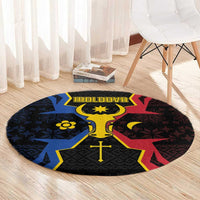 Moldova Round Carpet The Aurochs Symbol With Patterns - Wonder Print Shop