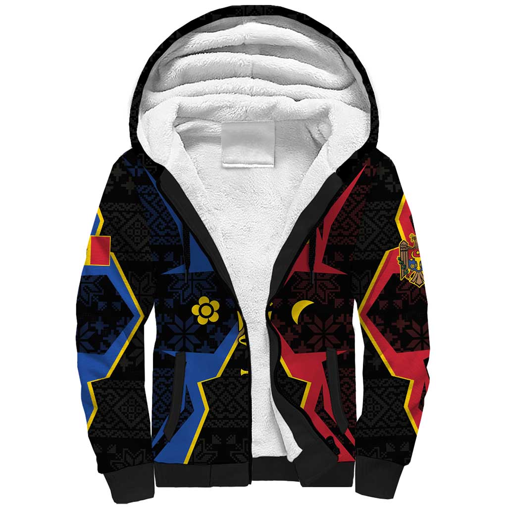 Personalized Moldova Sherpa Hoodie The Aurochs Symbol With Patterns - Wonder Print Shop