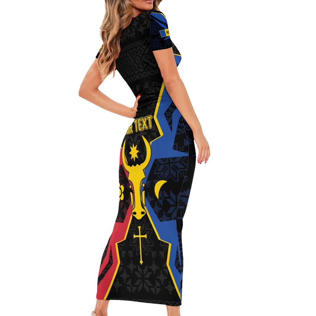 Personalized Moldova Short Sleeve Bodycon Dress The Aurochs Symbol With Patterns - Wonder Print Shop