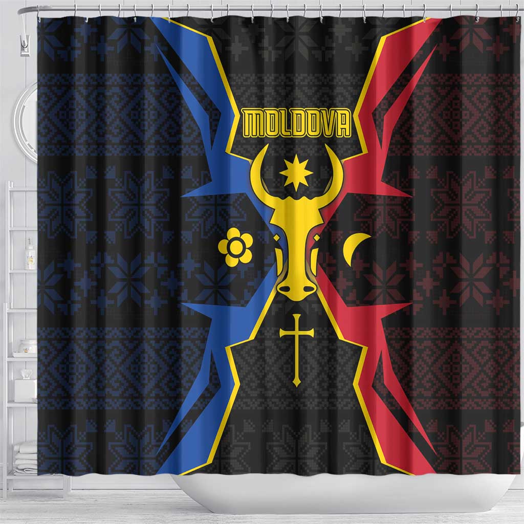 Moldova Shower Curtain The Aurochs Symbol With Patterns - Wonder Print Shop