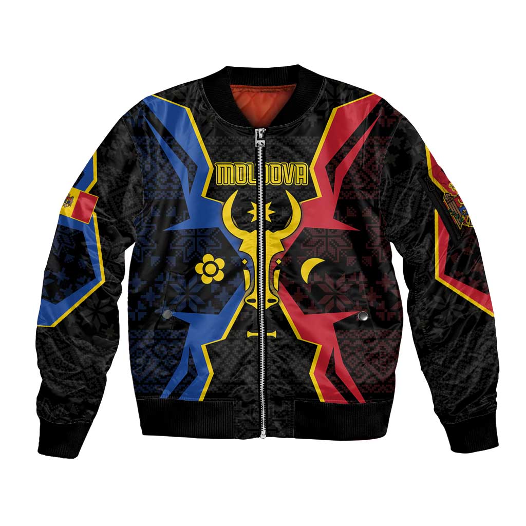 Personalized Moldova Sleeve Zip Bomber Jacket The Aurochs Symbol With Patterns - Wonder Print Shop
