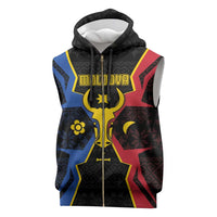 Personalized Moldova Sleeveless Zip Hoodie The Aurochs Symbol With Patterns - Wonder Print Shop