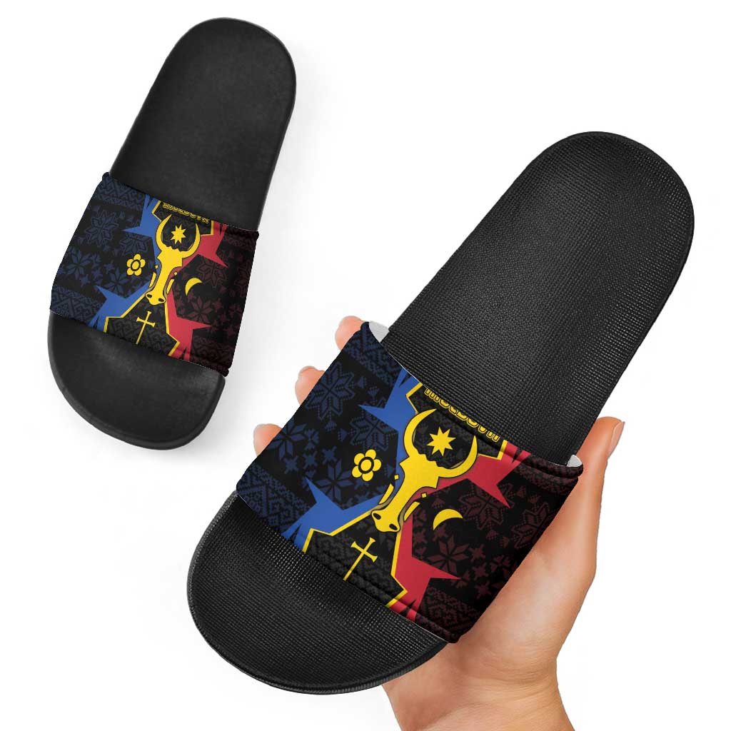 Moldova Slide Sandals The Aurochs Symbol With Patterns - Wonder Print Shop