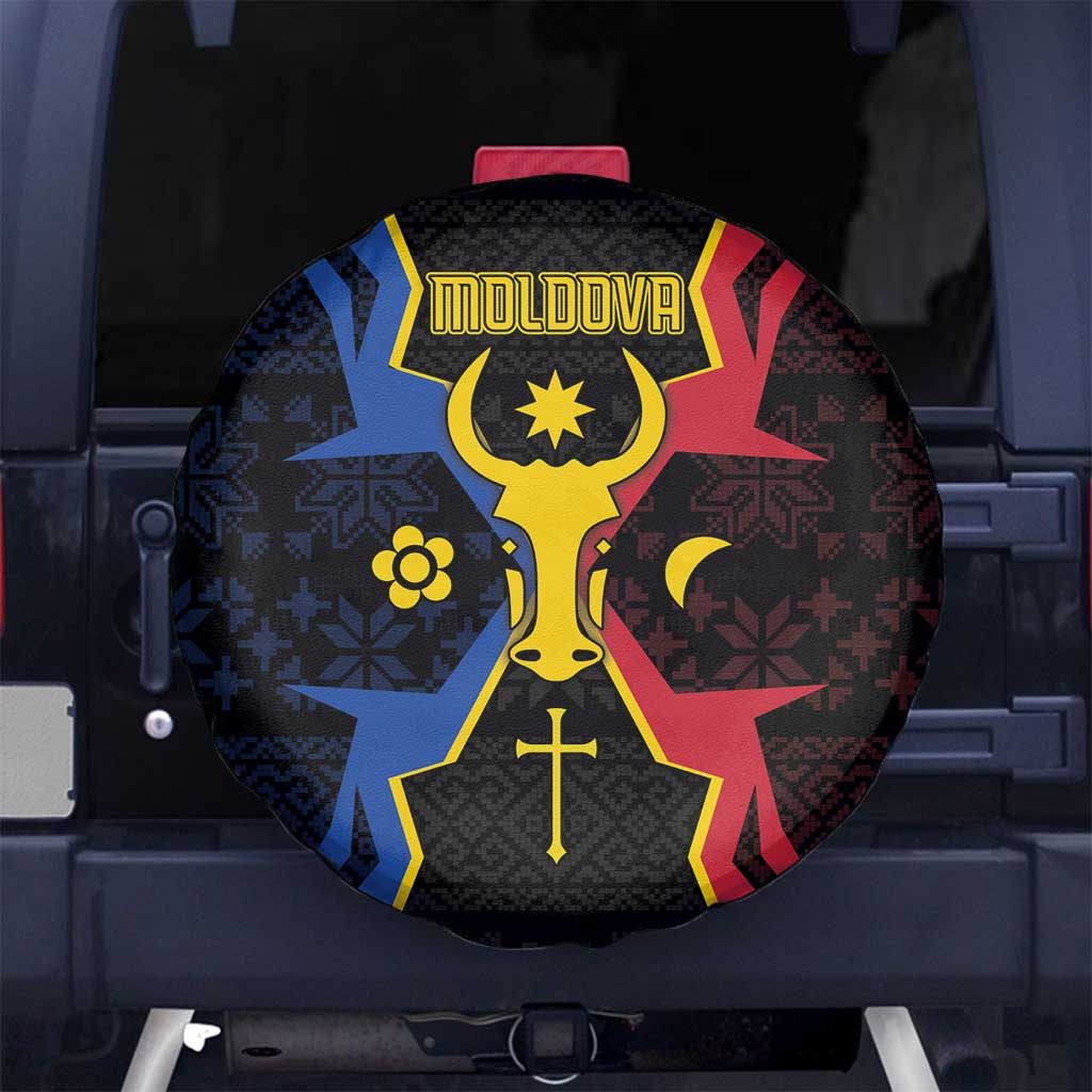Moldova Spare Tire Cover The Aurochs Symbol With Patterns - Wonder Print Shop