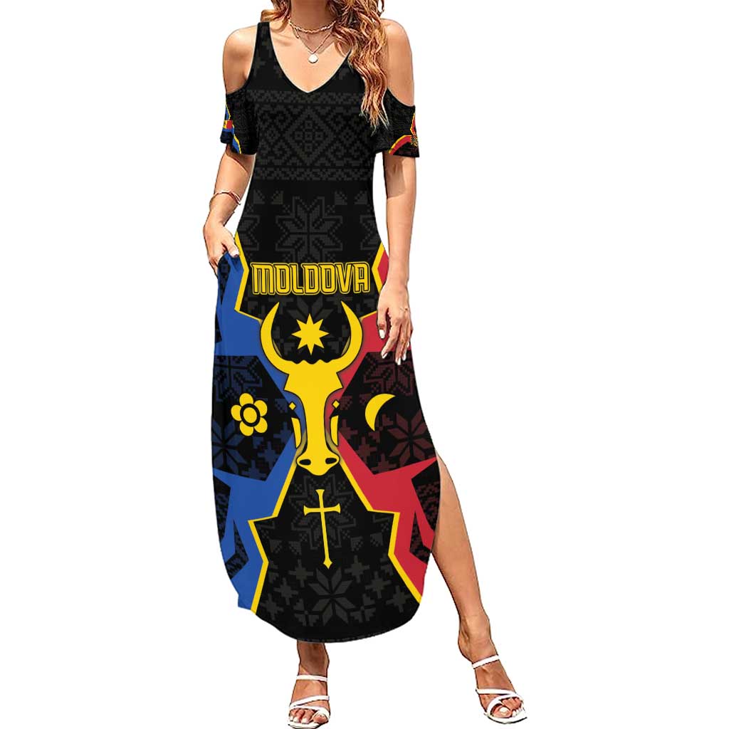 Personalized Moldova Summer Maxi Dress The Aurochs Symbol With Patterns - Wonder Print Shop