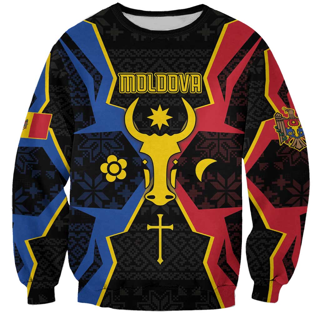 Personalized Moldova Sweatshirt The Aurochs Symbol With Patterns - Wonder Print Shop