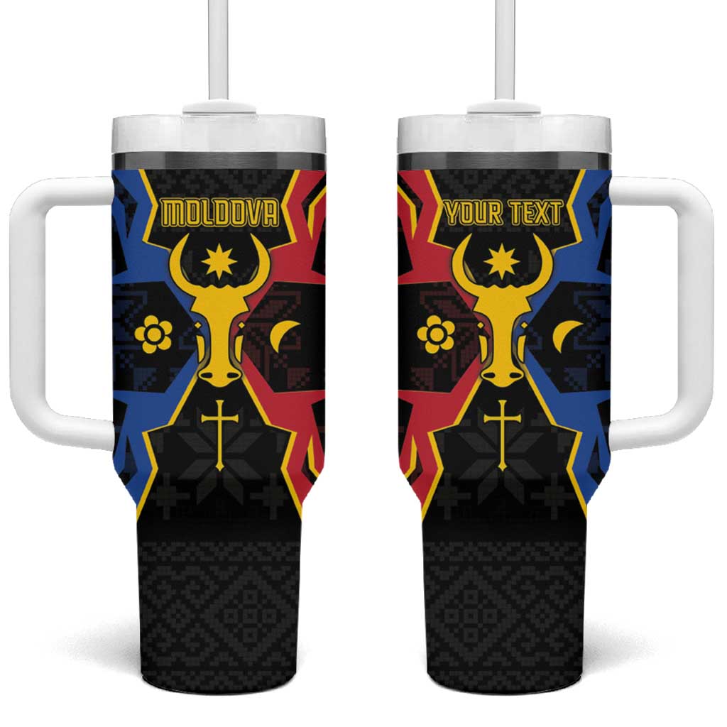 Personalized Moldova Tumbler With Handle The Aurochs Symbol With Patterns - Wonder Print Shop