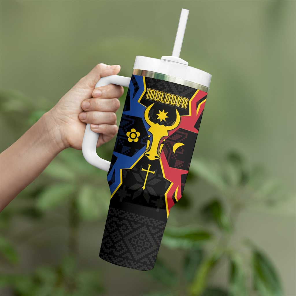 Personalized Moldova Tumbler With Handle The Aurochs Symbol With Patterns - Wonder Print Shop