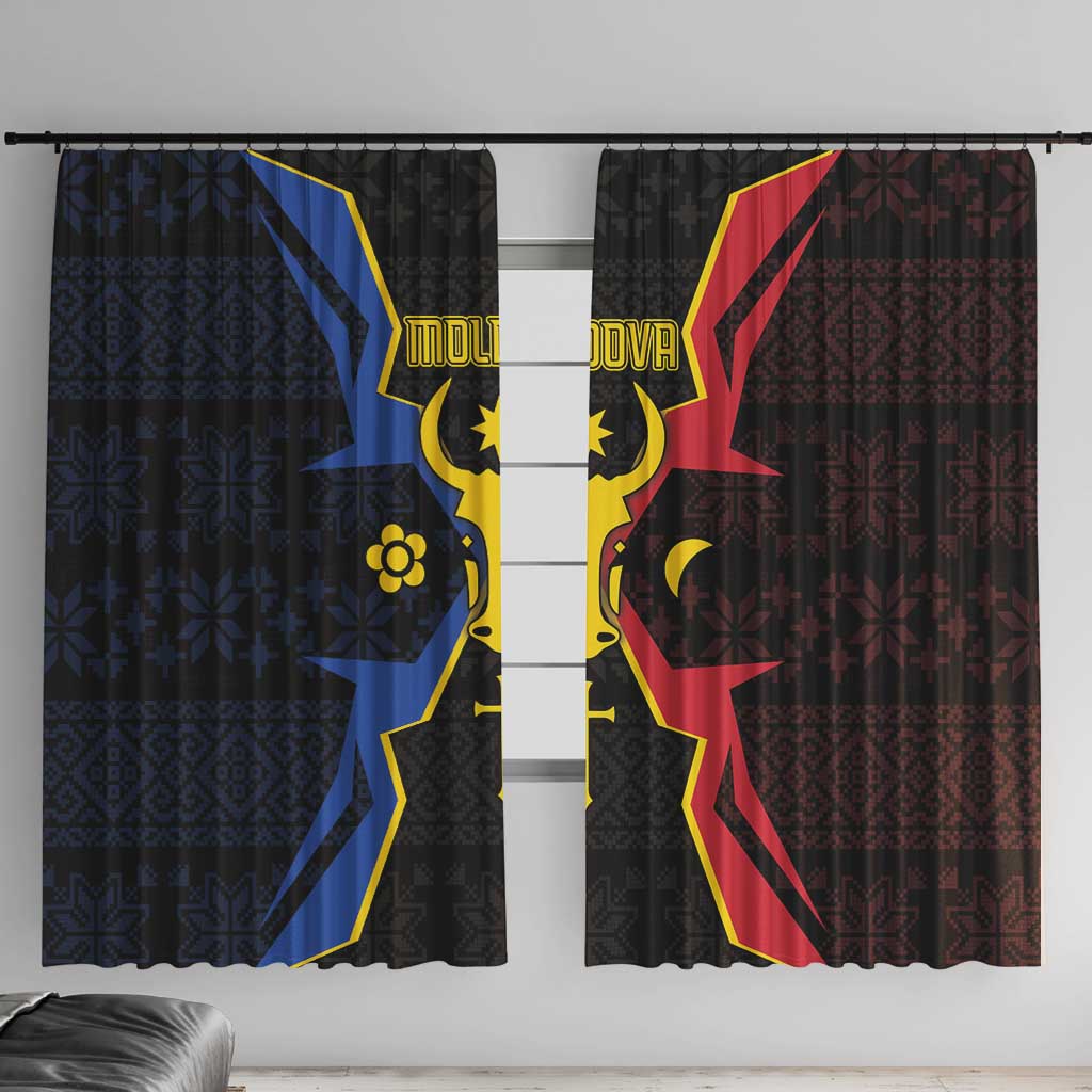 Moldova Window Curtain The Aurochs Symbol With Patterns - Wonder Print Shop