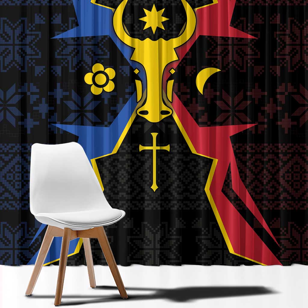 Moldova Window Curtain The Aurochs Symbol With Patterns - Wonder Print Shop