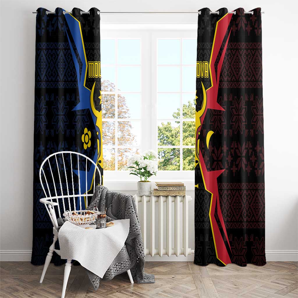 Moldova Window Curtain The Aurochs Symbol With Patterns - Wonder Print Shop