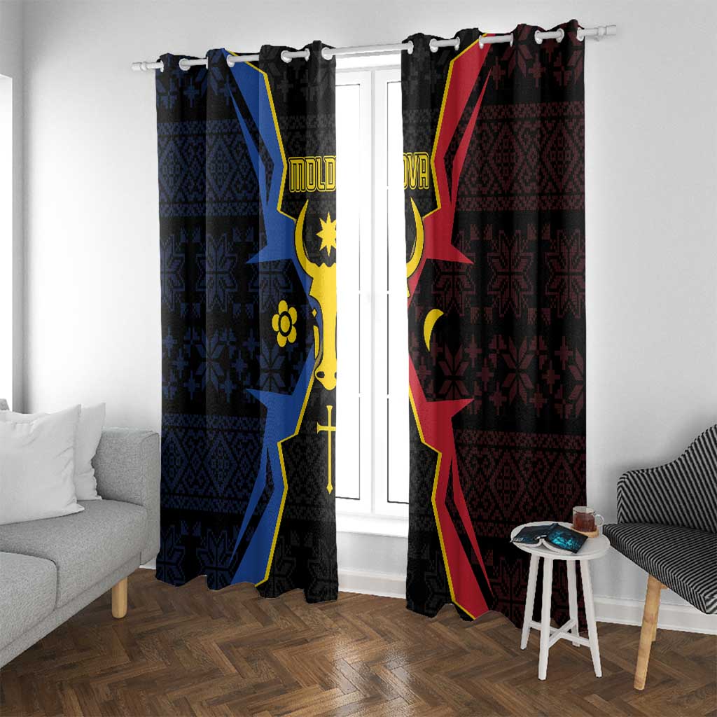 Moldova Window Curtain The Aurochs Symbol With Patterns - Wonder Print Shop