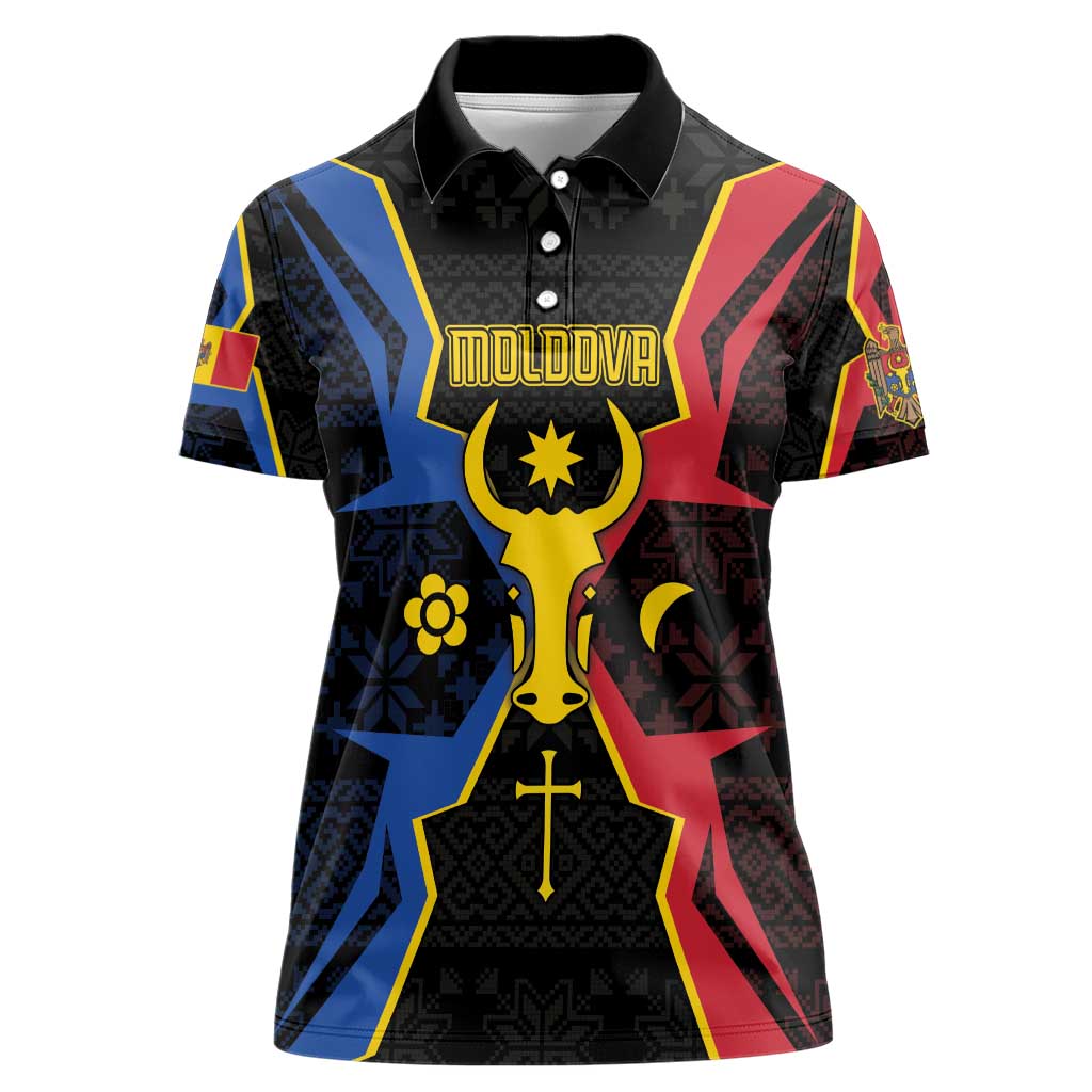 Personalized Moldova Women Polo Shirt The Aurochs Symbol With Patterns - Wonder Print Shop
