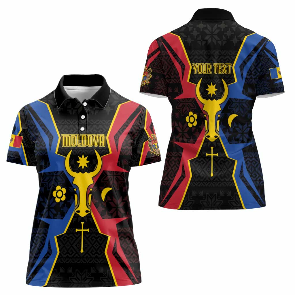 Personalized Moldova Women Polo Shirt The Aurochs Symbol With Patterns - Wonder Print Shop