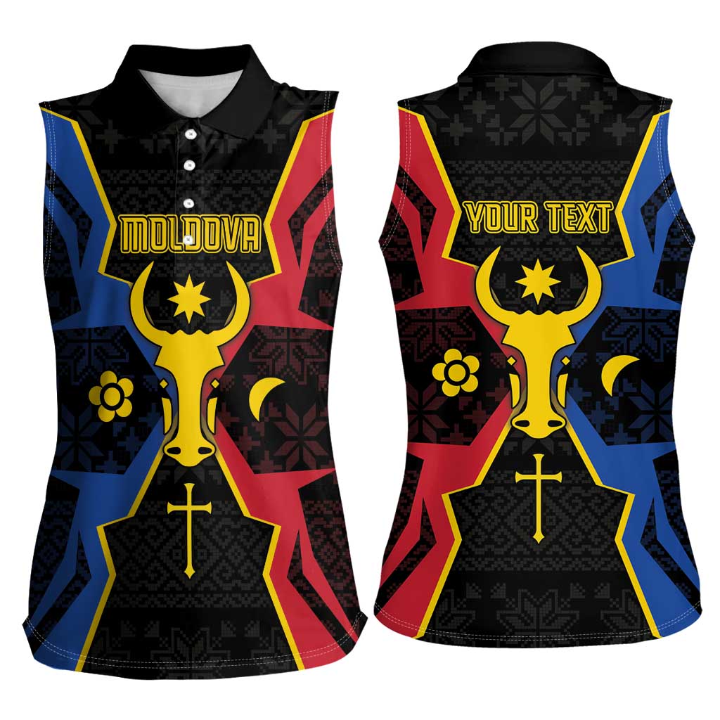 Personalized Moldova Women Sleeveless Polo Shirt The Aurochs Symbol With Patterns - Wonder Print Shop
