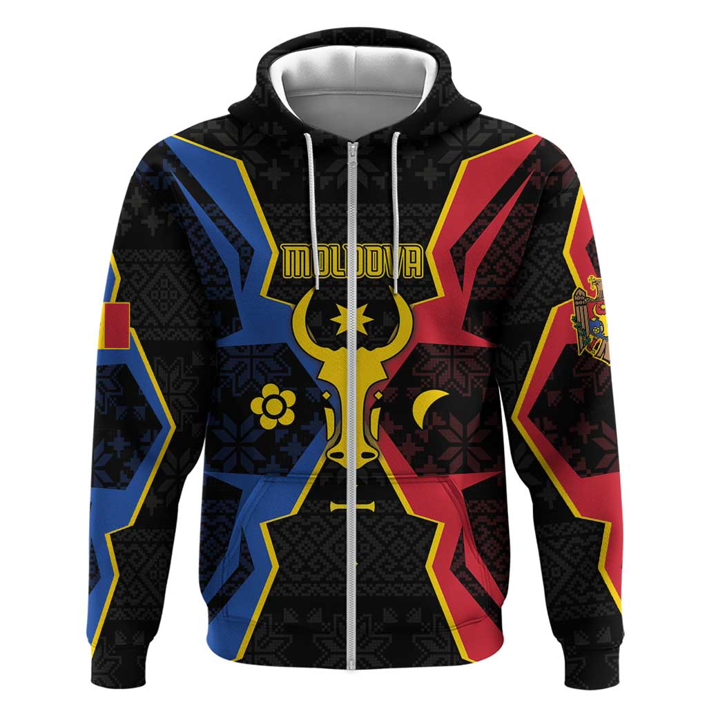 Personalized Moldova Zip Hoodie The Aurochs Symbol With Patterns - Wonder Print Shop