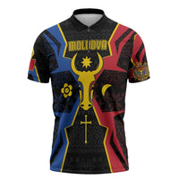 Personalized Moldova Zipper Polo Shirt The Aurochs Symbol With Patterns - Wonder Print Shop