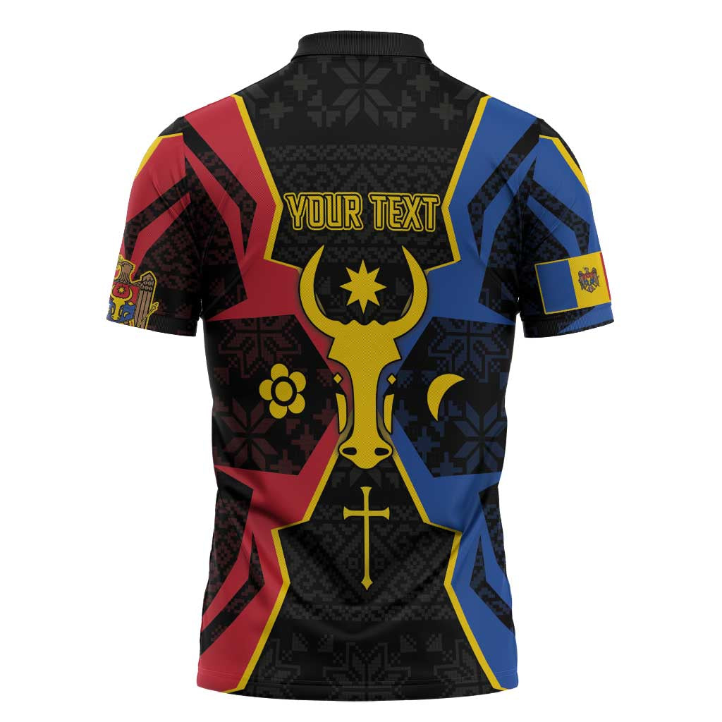 Personalized Moldova Zipper Polo Shirt The Aurochs Symbol With Patterns - Wonder Print Shop