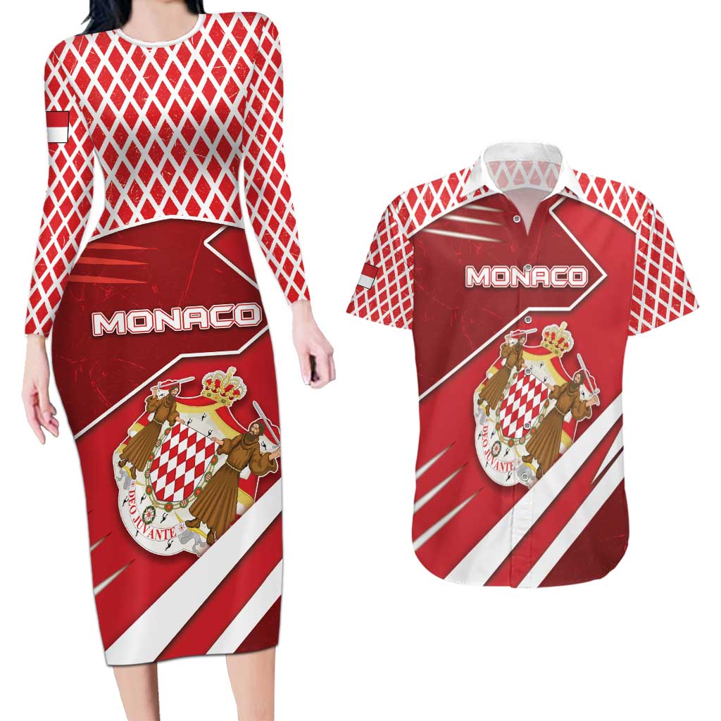 Personalized Monaco Couples Matching Long Sleeve Bodycon Dress and Hawaiian Shirt Coat Of Arms Unique Style - Wonder Print Shop