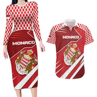 Personalized Monaco Couples Matching Long Sleeve Bodycon Dress and Hawaiian Shirt Coat Of Arms Unique Style - Wonder Print Shop