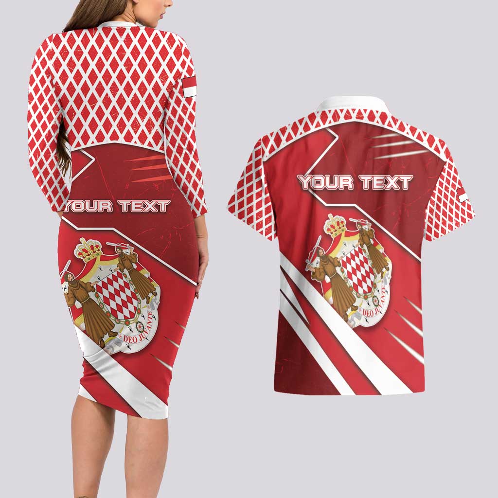 Personalized Monaco Couples Matching Long Sleeve Bodycon Dress and Hawaiian Shirt Coat Of Arms Unique Style - Wonder Print Shop