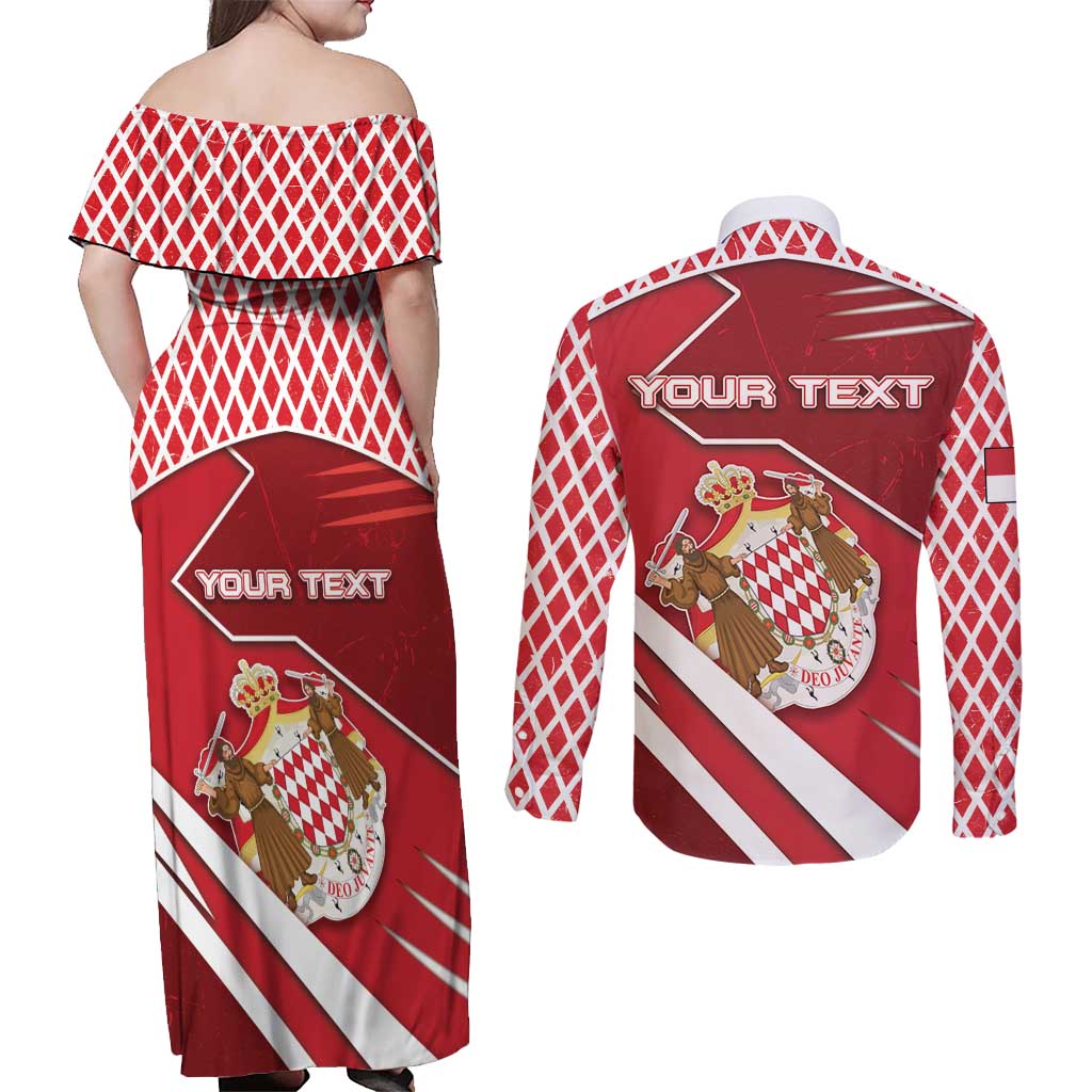 Personalized Monaco Couples Matching Off Shoulder Maxi Dress and Long Sleeve Button Shirt Coat Of Arms Unique Style - Wonder Print Shop